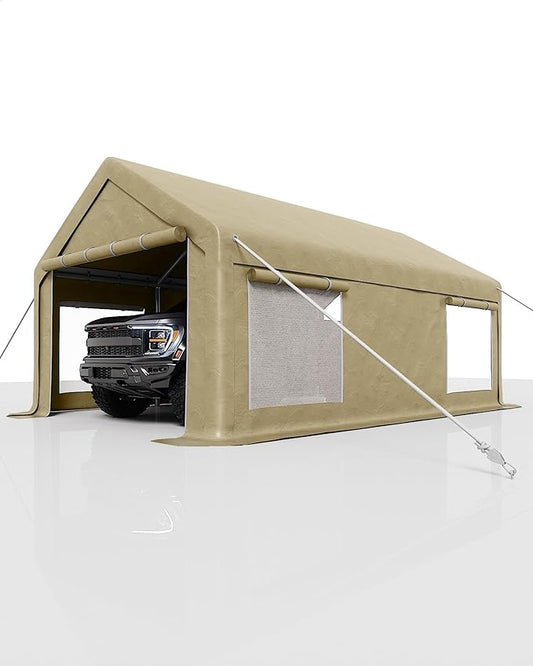 13x20 Ft Carport, Heavy Duty Portable Garage with Roll-Up Doors & 4 Windows,200g PE Tarp Waterproof & UV Protected,All-Weather Design,for Car, Boat, Truck, Motorcycle, ATVs, and SUV