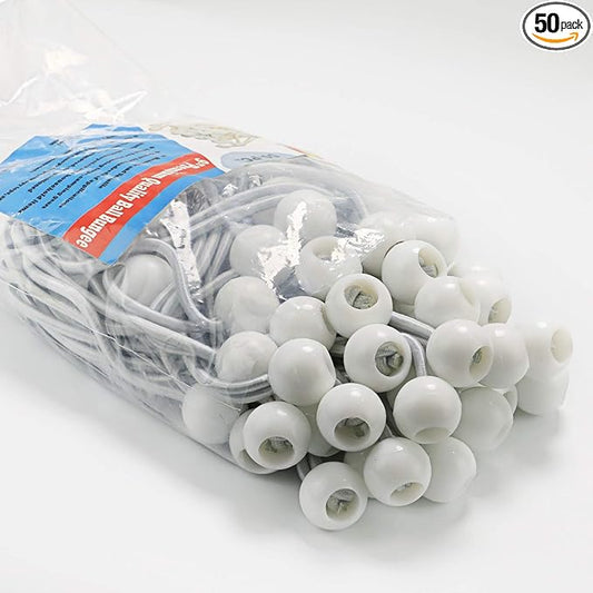 9 inch 50 Piece Heavy Duty 5mm Ball Bungee Canopy Cord by Wellmax, White Color