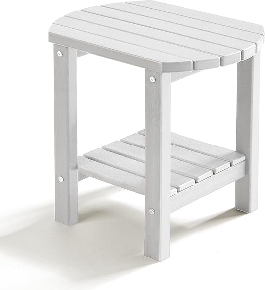 PASAMIC 2-Tier Adirondack Oval Outdoor Side Table, HDPE Small Outdoor Table, Patio End Table for Patio, Backyard, Weather-Resistant (White)