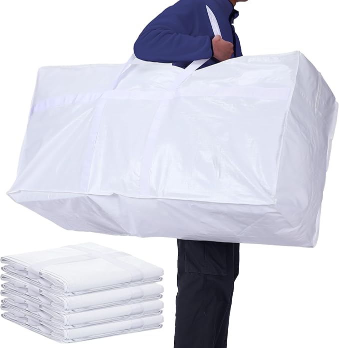 Windyun 4 Pack 57 Gallon Extra Large Storage Bags XXL Moving Bags with Zipper Handles Heavy Duty Jumbo Big Tote Box for Christmas Tree Storage 4, 5, 7.5, 9, 10, 12 ft Skeleton College Dorm(White)