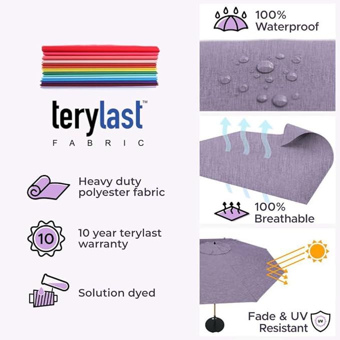 Midtown Umbrellas The Wooden 2-10 Feet Large Patio Umbrella, Terylast Purple Texture Fabric, Aluminum Frame For Backyard Umbrella, Deck Umbrella, Garden Umbrella & Pool Umbrella - Wooden Pole
