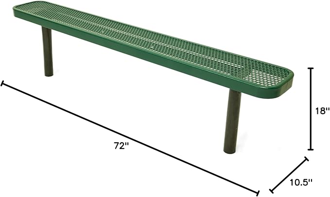 COATEDOUTDOORFURNITURE Coated Outdoor Furniture Heavy-Duty Outdoor Bench Thermoplastic Coated, Punched Steel, Commercial-Grade Seating, Made in America (Inground Without Back, 6 Ft, Textured Green)