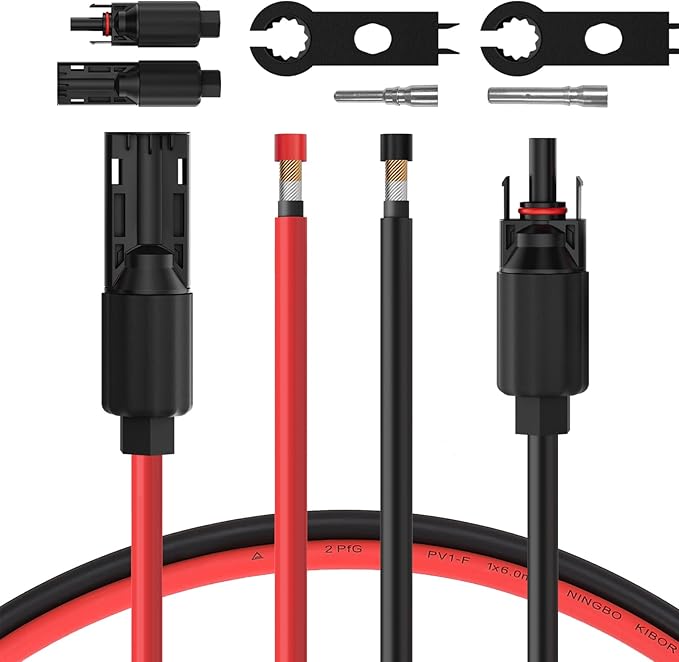 BougeRV 20 Feet 8AWG Solar Extension Cable with Female and Male Connector with Extra Pair of Connectors Solar Panel Adaptor Kit Tool (20FT Red + 20FT Black)