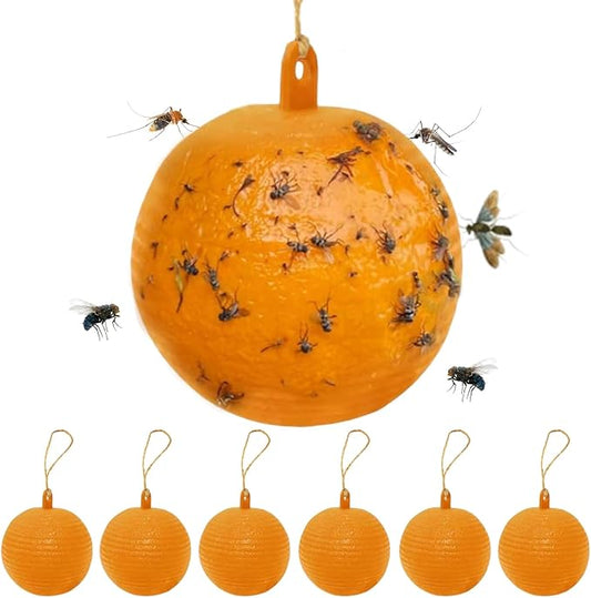 6 PCS Fly Traps Ball Fly Trap Indoor, Hanging Fly Bugs Sticky Ball Outdoor, Gnat Trap Ball for House Plants Kitchen Drain Yard Garden (6PCS, Yellow)