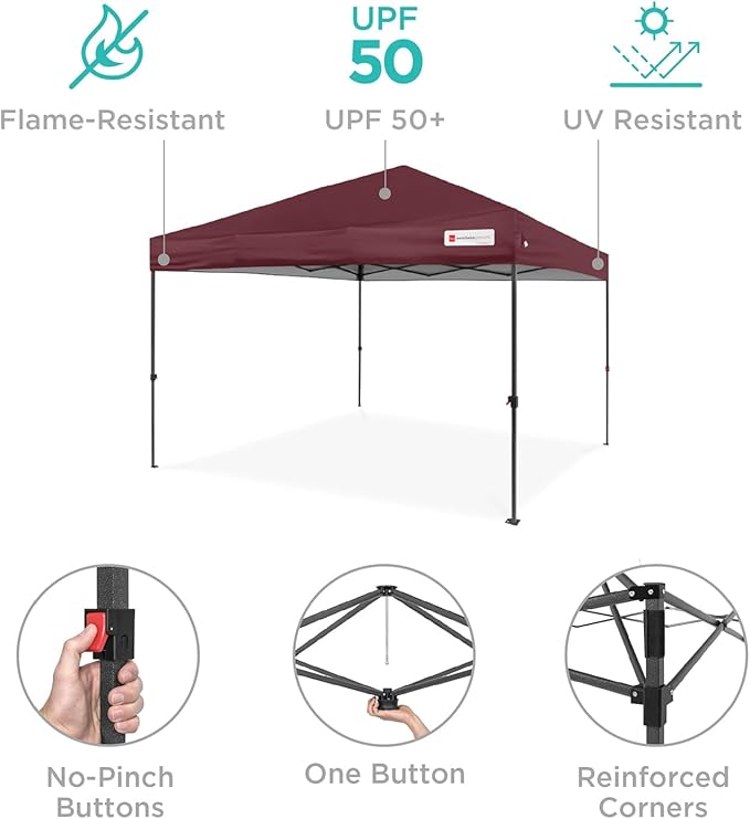 Best Choice Products 8x8ft 1-Person Setup Pop Up Canopy Tent Instant Portable Shelter w/ 1-Button Push, Case, 4 Weight Bags - Burgundy