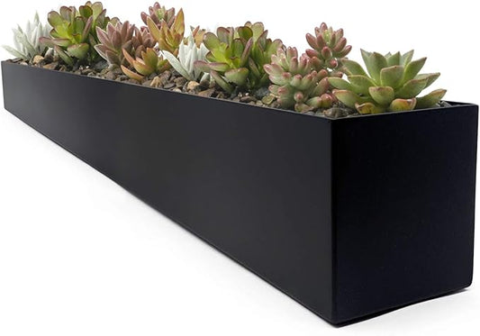 Buhbo Modern Black Trough Rectangular Planter - 32 in, Steel, Indoor Use, Contemporary Design, Succulents & Small Plants