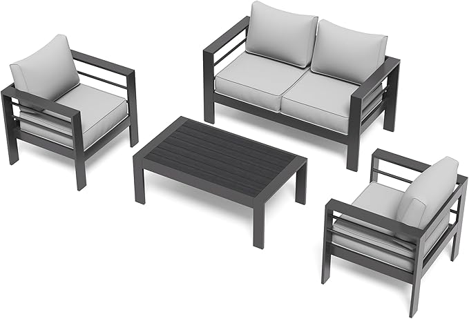 UDPATIO Oversized Aluminum Patio Furniture Set Outdoor Furniture Modern Patio Set, Thickness 5" Cushion Outdoor Seating Set for Balcony(Include Sofa Cover)
