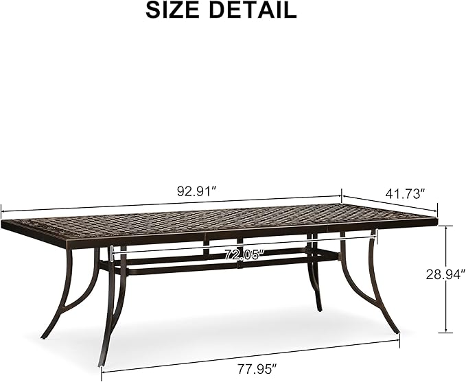 PURPLE LEAF Outdoor Cast Aluminum Dining Table 92.91" All-Weather Resistance Rectangle Table for 8 Person Large Patio Dining Table