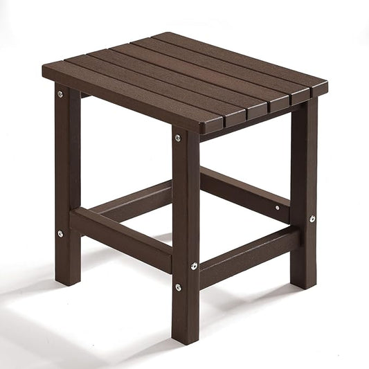 PASAMIC Adirondack Square Outdoor Side Table, HDPE Small Outdoor Table, Patio End Table for Patio, Pool, Backyard, Weather-Resistant (Brown)