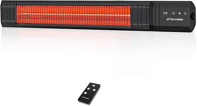 ThermoMate Infared Patio Heater for Outdoor, Electric 1500W IP65 Waterproof with Remote, 9 Heating Levels & 24H Timer for Restaurant Backyard, Plug-in 120V Black