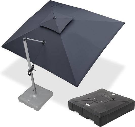 PURPLE LEAF 10 X 12 FT Cantilever Patio Umbrellas with Base Included, Large Square Offset Umbrella with 360° Rotation, Outdoor Aluminum Pool Umbrella for Pool Lawn Garden, Grey