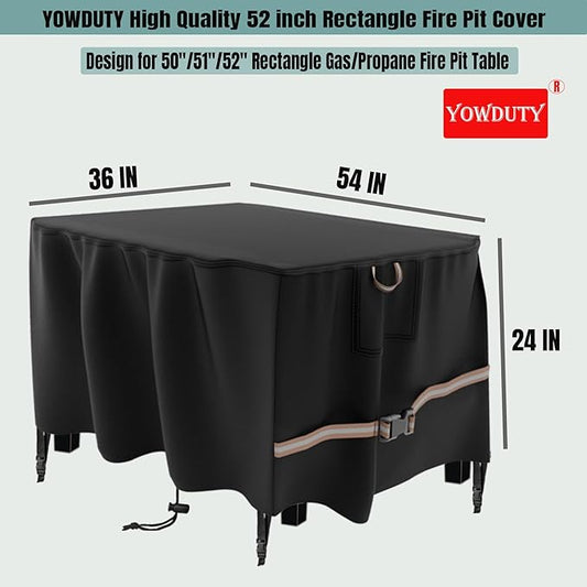 Rectangular Propane Gas Fire Pit Table Cover 52x34x24, Waterproof Heavy Duty 600D Rectangle Outdoor Fireplace Cover 52 Inch, All-weather Protection For Patio Firepit Table 49-52 inch