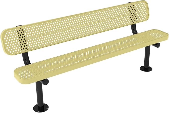 COATEDOUTDOORFURNITURE Coated Outdoor Furniture Heavy-Duty Outdoor Bench Thermoplastic Coated, Punched Steel, Commercial-Grade Seating, Made in America (Surface with Back, 6 Ft, Textured Sandstone)
