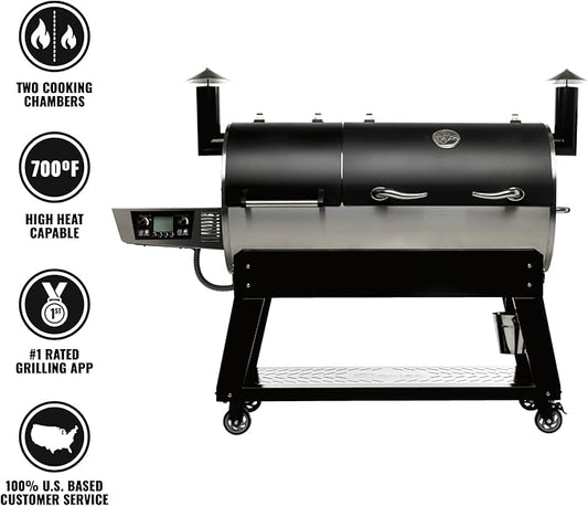 recteq DualFire 1200 Wood Pellet Smoker Grill, Wi-Fi Electric Pellet Grills, Dual Chambers for Hot and Fast + Low and Slow Cooking, DualFire 1200 + Grilling Basics Bundle