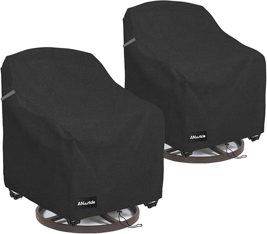 Outdoor Swivel Lounge Chair Cover 2 Pack,Waterproof Heavy Duty Lawn Patio Chair Covers,Patio Swivel Chair Covers for Outdoor Furniture (33 W x 35 D x 38.5 H inches) Black.