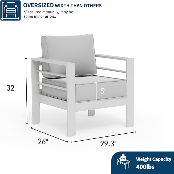 UDPATIO Patio Sofa Aluminum Patio Furniture Chair, Thickness 5" Cushion Outdoor Seating Set for Balcony(Include Waterprroof Cover)