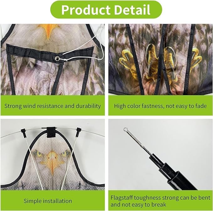 Bird Hawk Flying Kite with Pole Crop Protector Bird Scare Flying Kite with 4m Pole Has The Effect of Scaring Birds