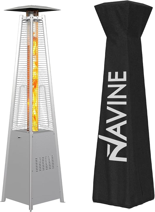 Pyramid Patio Heater,48,000 BTU Outdoor Propane Patio Heater with Detachable Wheels and Protective Cover for Terrace, Garden,Poolside.Grey