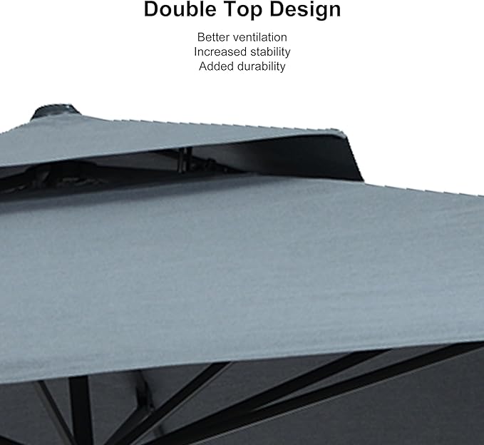 PURPLE LEAF 9' X 12' Double Top Cantilever Patio Umbrella Deluxe Large Outdoor Umbrella Rectangle Offset Umbrella with Fade Resistance for Garden Deck Pool Patio, Mist Grey