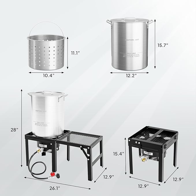 ROVSUN 30QT Turkey Fryer with 55,000BTU Propane Stove, Aluminum Deep Fryer & Seafood Crawfish Boiler Steamer with Basket, Thermometer, Marinade Injector, Turkey Rack & Rack Lifter for Outdoor Cooking