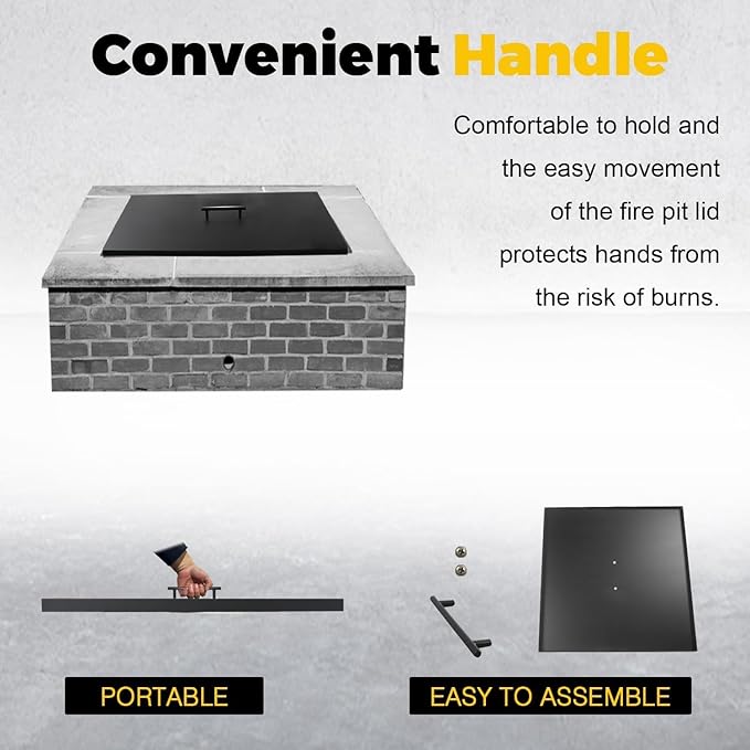Fire Pit Cover Lid 34" x 34" Square Drop-in Outdoor Fireplace Cover Lid Multiple Sizes and Shapes Available Alloy Steel