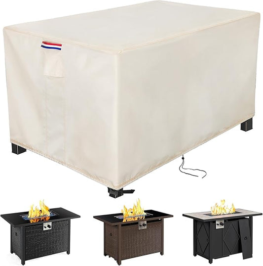 Fire Pit Cover Rectangular 54 Inch - Waterproof Outdoor Fire Table Cover Rectangle Heavy Duty, 600D Patio Propane Gas Firepit Cover Rectangular Tear Weather Resistant - 54 x 28 x 24 Inch Beige