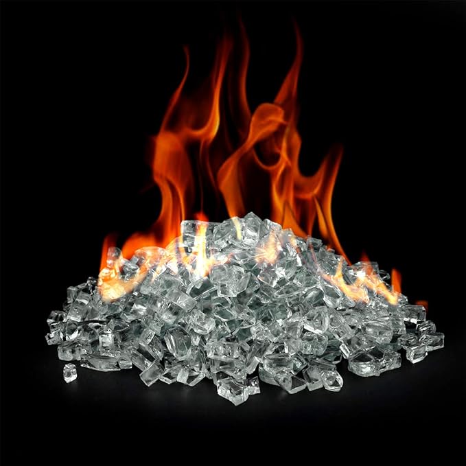 Onlyfire 10 pounds Fire Glass for Propane Gas Fire Pit, 1/2-Inch High Luster Fireplace Glass Rocks for Fire Pit Table, Crystal
