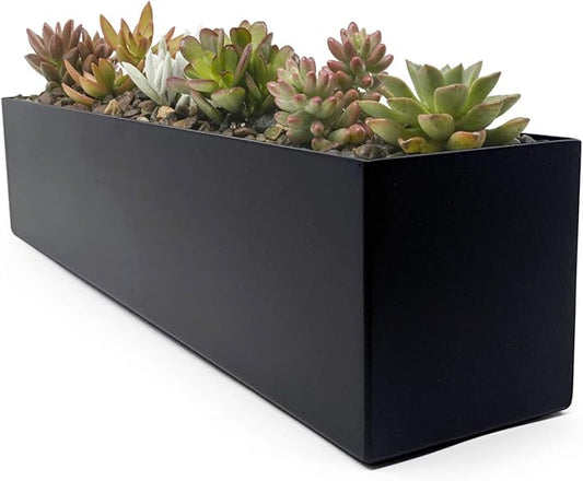 Buhbo Modern Steel Trough Rectangle Planter 16 inch, Black