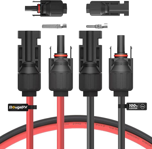 BougeRV 30 Feet 10AWG Solar Extension Cable with Solar Connector on Both End with Extra Free Pair of Connectors Solar Panel Adaptor Kit Tool (30FT Red + 30FT Black)