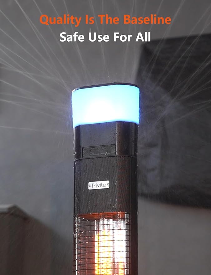 Outdoor Electric Patio Heater, Built-in Speaker & RGB Mood Light, 43 inch, 1500W Infrared Tower Heater with 5-Heat Levels, IP65 Waterproof, 24H Timer, Aluminum Unibody, For Garage, Bedroom, Deck Use