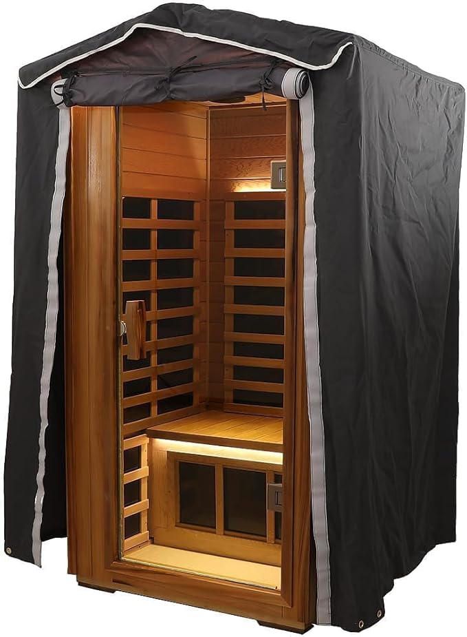 Protective Cover for 1-Person Outdoor Sauna - 3-Layer Oxford Cloth, Hook & Loop Roll-Up Door, Temp Retention & Dustproof - (Only Fits 45.7*39.4*79.5 In & Smaller Outdoor Hillside Roof Saunas )