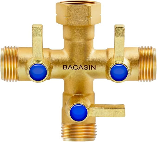 Brass Garden Hose Splitter, 3 Way Hose Splitter, Outdoor Hose Splitter, GHT 3/4 In, Female Inlet And 3 Way 3/4 In (Increase Flow Style) (copper)