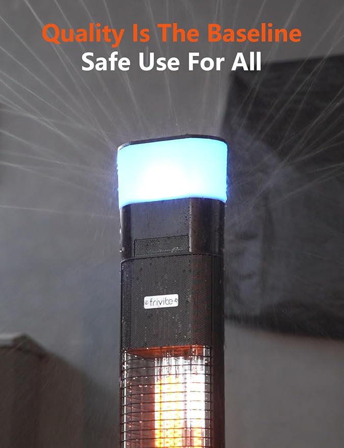 Electric Infrared Patio Heater, Built-in Speaker & 16-color Mood Lights, 43 inch, IP65 Waterproof, 24H Timer, 1500W, Sleek Aluminum Unibody Outdoor/Indoor