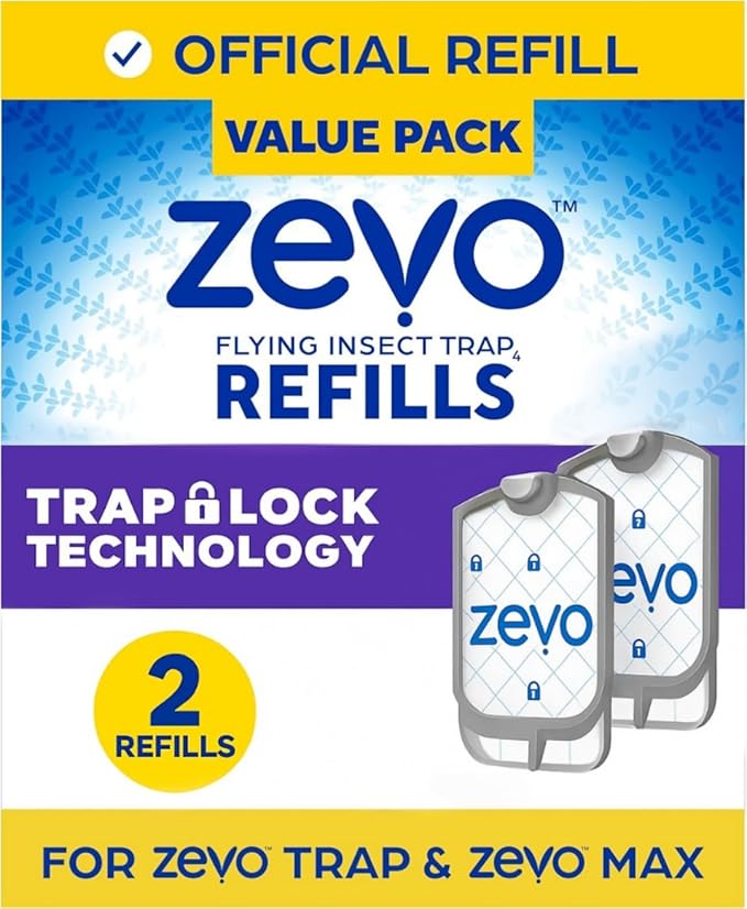 Zevo Flying Insect Trap Official Refill Cartridges - Fits Zevo Trap & MAX Indoor Fly Trap - Authentic Trap+Lock Technology to Catch Gnats, House & Fruit Flys (2 Official Refill Cartridges)