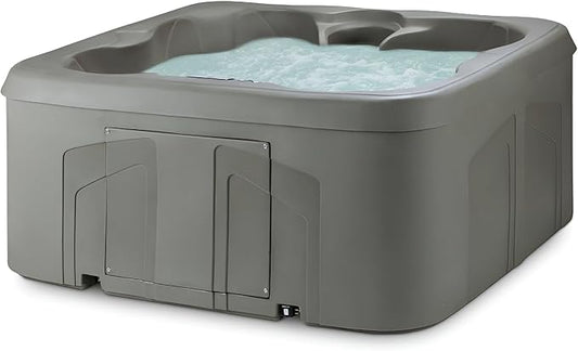 LifeSmart 4-Person Hot Tub with 13 High-Powered Jets & LED Lighting, Square, Taupe - Outdoor Spa w/ 4 Bucket Seats, Pump & Cover, 205-Gallon Water Capacity