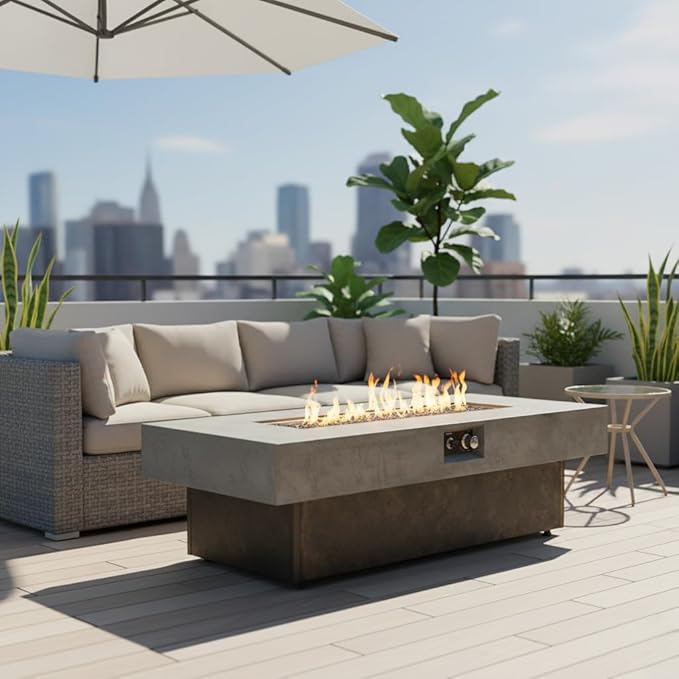 55"×23" Tabletop Propane Fire Pits,50000BTU Outdoor Firepit Table Suitable for Outdoor, Patio, Balcony,Three Height Adjust