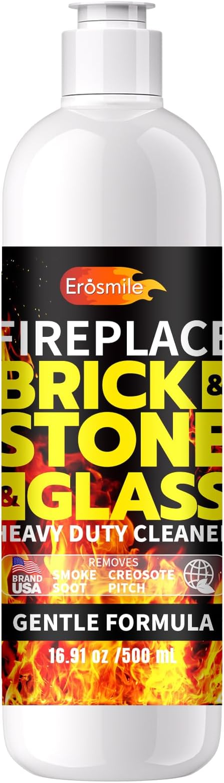 Fireplace Cleaning Set Fireplace Soot Remover with Scrub Brush for Brick, Stone, Rock, Tile, and Marble – Nonabrasive Brick Cleaner, Gentle Formula for Bricks & Glass Indoor and Outdoor -16 oz