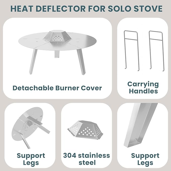 Heat Deflector for Solo Stove Yukon 27", 304 Stainless Steel Heat Diffuser with Handle & Legs,Heat Radiation for Wider Warmth Area, Compatible with Yukon 27" Outdoor Fire Pits, for Backyard, Camping