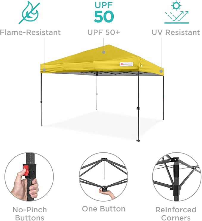 Best Choice Products 8x8ft 1-Person Setup Pop Up Canopy Tent Instant Portable Shelter w/ 1-Button Push, Case, 4 Weight Bags - Yellow