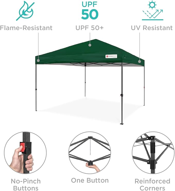 Best Choice Products 8x8ft 1-Person Setup Pop Up Canopy Tent Instant Portable Shelter w/ 1-Button Push, Case, 4 Weight Bags - Forest Green