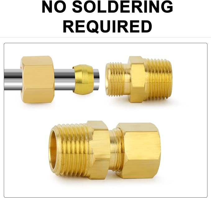 ChillWaves Brass Compression Tube Fitting, 1/2" OD x 3/4" NPT Male Compression Union Connector(2-PACK)