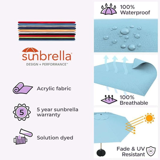 Midtown Umbrellas Push Pop Sunbrella Umbrella 9 Feet Outdoor Umbrella in Capri Fabric - Patio Umbrella, Backyard Umbrella, Garden Umbrella, Picnic Table Umbrella & Pool Umbrella - Black Pole