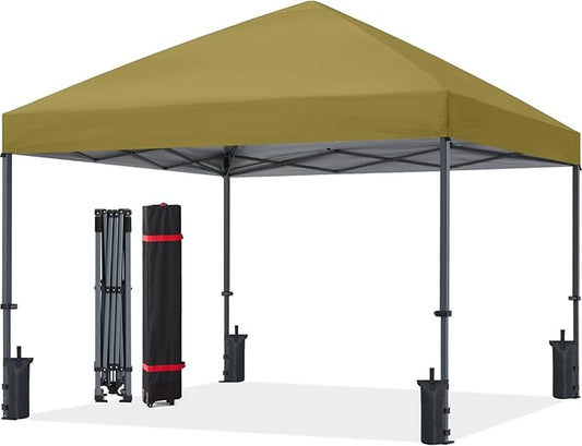 ABCCANOPY Pop Up Canopy - Outdoor Patio Portable Canopy Tent Heavy Duty for Backyard and Deck with 4 Sandbags(Khaki, 10x10)