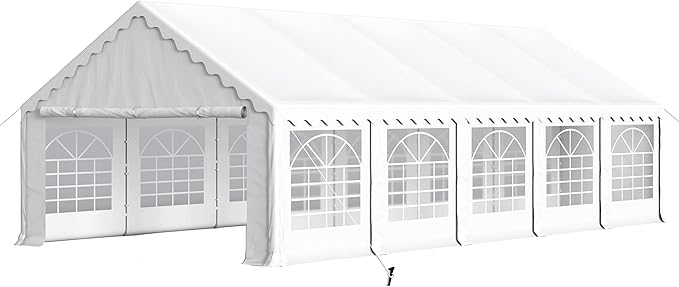PHI VILLA 32'x16' Outdoor Heavy Duty Party Tent Large Commercial Canopy Wedding Event Shelter Carport with Removable Sidewalls & 4 Storage Bags for Patio Outdoor Garden Events, White