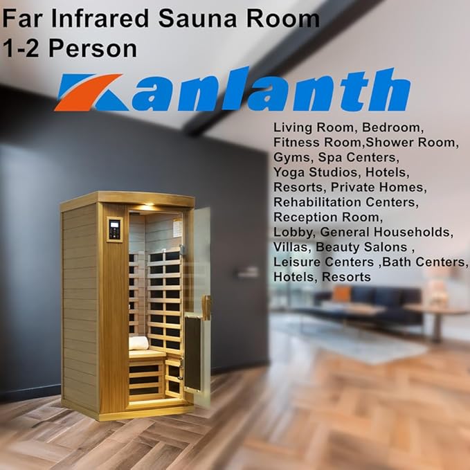 Far Infrared Sauna Room 1-2 Person Infrared Home Saunas, 8 Low EMF Heating Panels, 1510 Watts Red Cedar Wood Sauna with Door Heating Panel, LCD Display-Control, Blue-tooth Audio, Outdoor Lamp