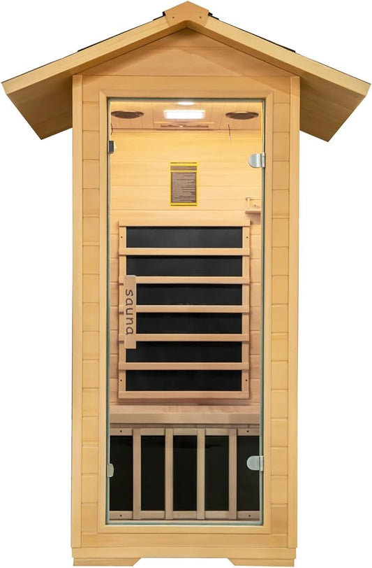 Homsido Outdoor Far Infrared Sauna, 1 Person Low EMF Indoor Home Sauna Canadian Hemlock Wood Dry Sauna with red Light therapy1400W/110V