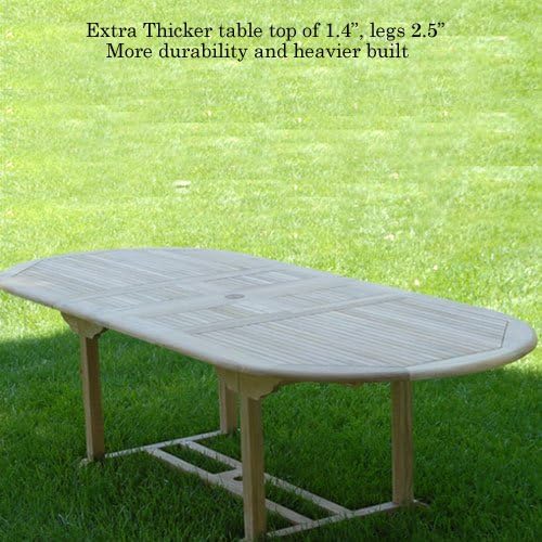 Grade-A Teak Outdoor Dining Set with Hawken 84”x40” 7 Pieces | Oval Double Extension Table & 6 Stacking Chairs | Wooden Outdoor Seating for Garden Fine Sanded, Natural Finish