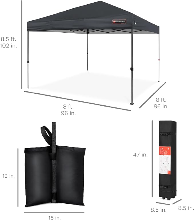 Best Choice Products 8x8ft 1-Person Setup Pop Up Canopy Tent Instant Portable Shelter w/ 1-Button Push, Case, 4 Weight Bags - Gray