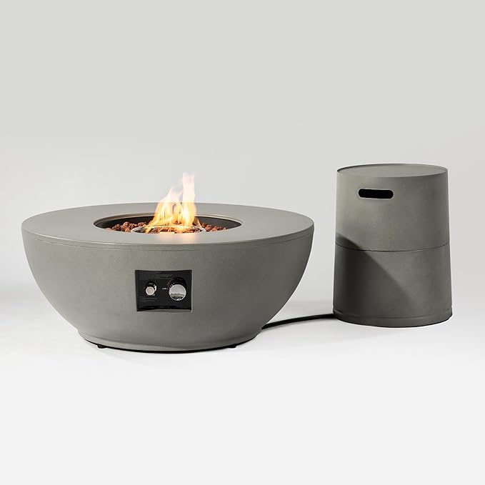 37'' Round Propane Fire Pit Table Set with Hidden Tank Cover - 2-Piece Outdoor Patio Heater, CSA Certified Steel Firepit for Backyard, Deck, Garden (Gas Tank Not Included).