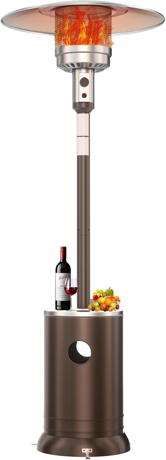 50,000 BTU Patio Heater - Propane Patio Heater with Double-Layer Stainless Steel Burner, Round Table Design Space Heater, Outdoor Heaters with Wheels Used for Garden and Patio, Brown